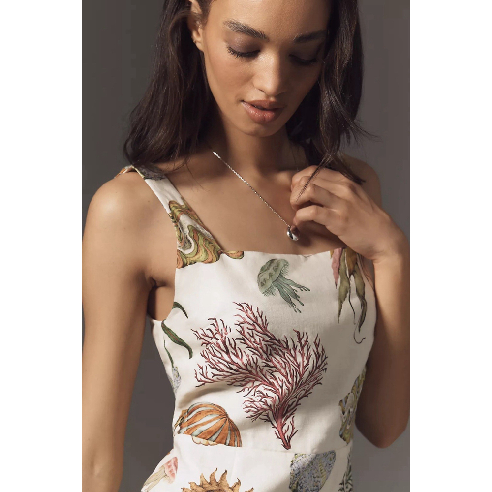NWT ALEMAIS Sea Sleeveless Linen Mini Dress Square Tie Back Size US 2 Vacation - Picture 6 of 14